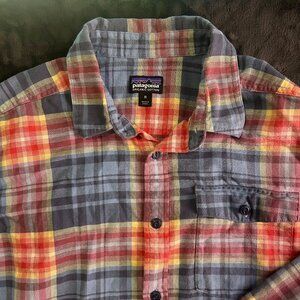 Patagonia Organic Cotton Plaid Flannel M Long Sleeve Gray Red Yellow Blue